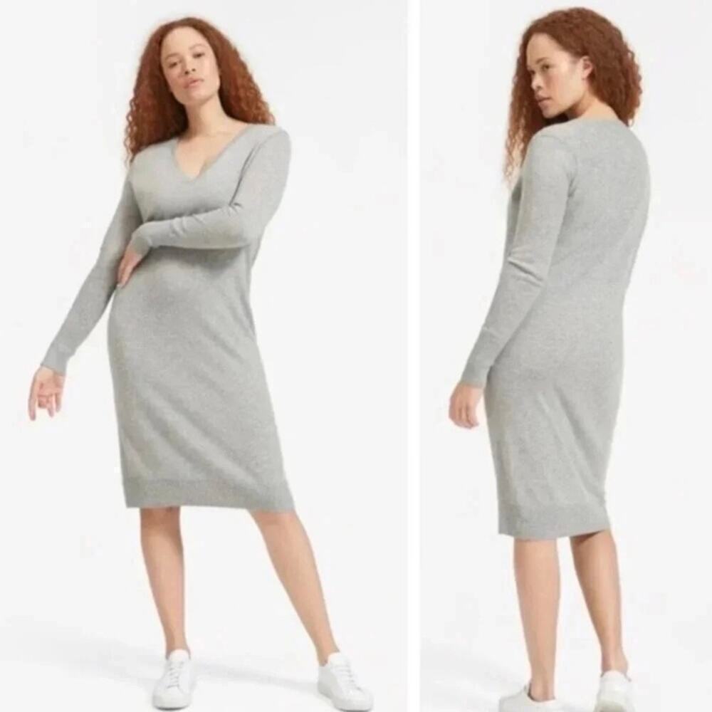 Everlane Sz S The Cashmere Sweater Dress V-neck Light Grey Minimalist Casual